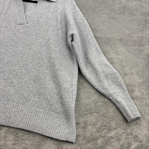 Aerie CozyUp Waffle Knit Polo Sweater‎ Womens XS Gray Relaxed Lagenlook Beachy - Picture 5 of 15